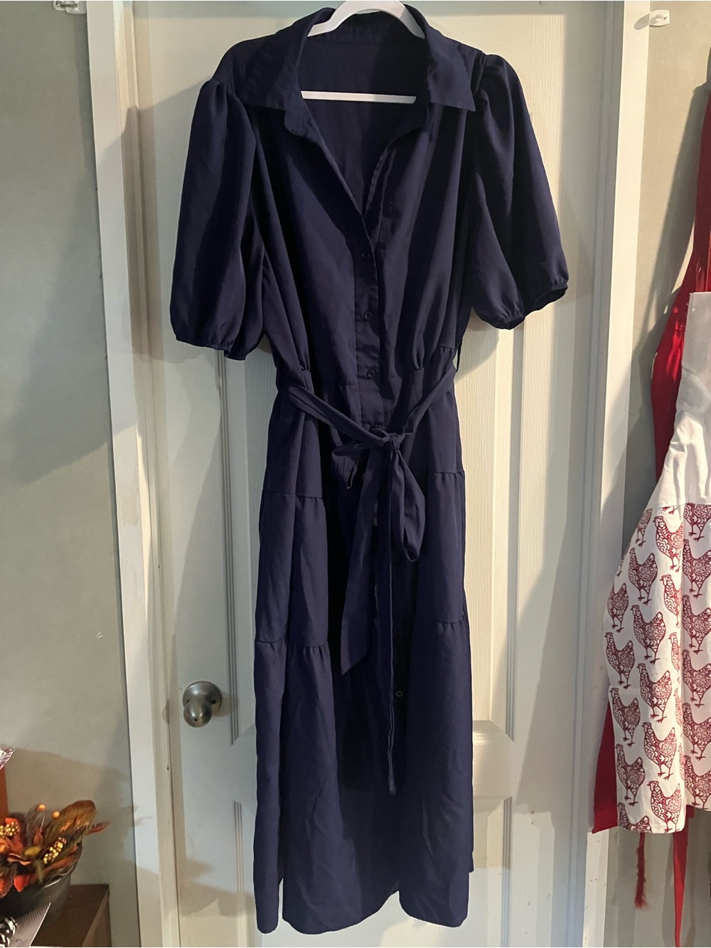 New (3x -6x) Navy Button-Front Dress with Tie Waist